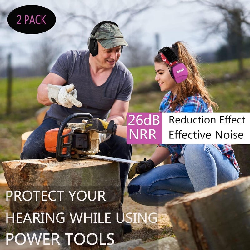 PROHEAR 016 Shooting Ear Protection Earmuffs 2 Pack, NRR 26dB for Gun Range, Hunting -Blue+Pink - Image 2
